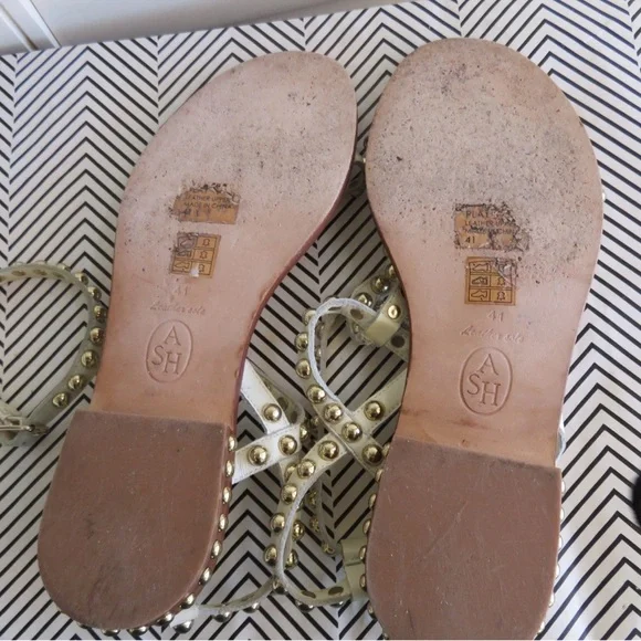 ASH Play Studded Leather White Sandals Gladiator Flats  Size 41 Women's 10.5 - Picture 4 of 6